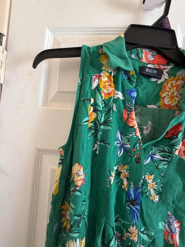 Maeve by Anthropologie Green Floral Sleeveless Button Down Shirt Dress - Image 6