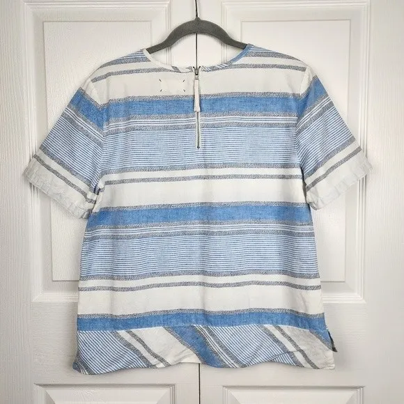 Lou & Grey Linen Cotton Striped Crop Top Blue White Grey Size M - Image 4