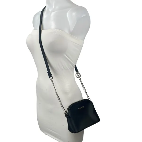Steve Madden Bmaggie Black Faux Leather Dome Chain Crossbody Hand Shoulder Bag - Image 4