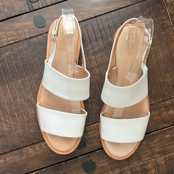 COS Sandals‎ Double Strap Flat White Leather Size US 8 - Image 6