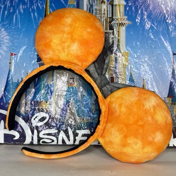 Disney parks Orange & black bleach wash tie dye Halloween Minnie Mouse ears - Image 2