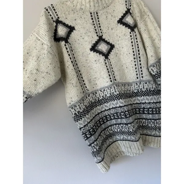 Fabrizio Vintage Wool Blend Grandpa Nordic Fair Isle Mock Neck Sweater Size M - Image 4