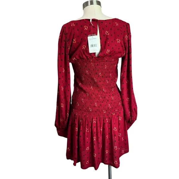 Free People Ruby Combo Two Faces Smocked Mini Dress Red Boho‎ Small NWT - Image 6