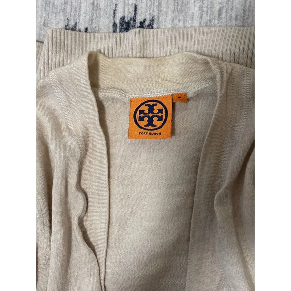 Tory Burch Beige Merino Wool Button Cardigan M - Image 8