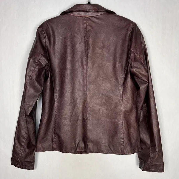Bagatelle Jacket Womens Small Burgundy Garment Dyed Faux Leather Notch Collar - Image 2