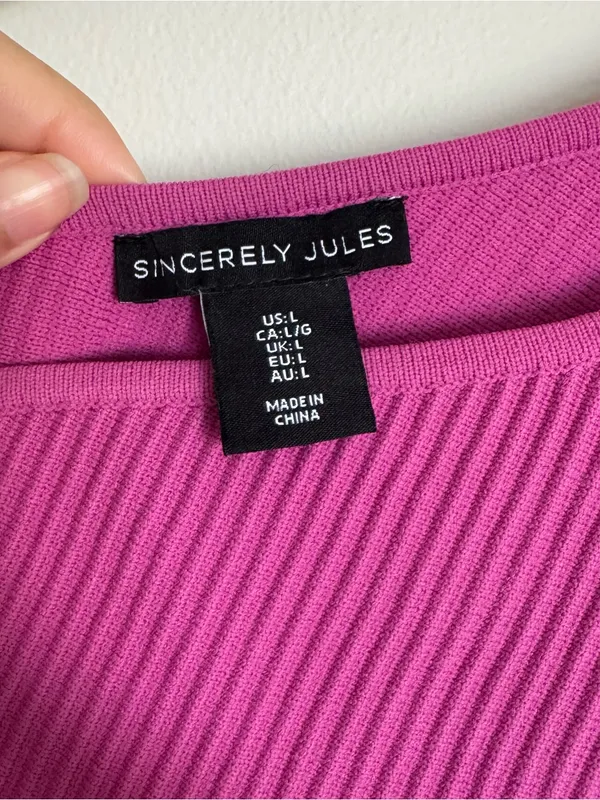 Sincerely Jules Pink Purple One Shoulder Asymmetrical Ribbed Cropped Top Sz L - Image 3