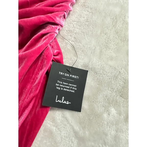 Lulus Knee Length Dress Women's Small Pink Velvet Strapless Bodice Tulip - Image 5