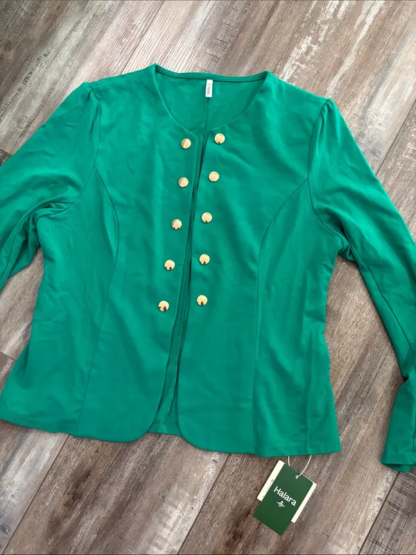 Halara Round Neck Long Sleeve Decorative Button Slim Work‎ Blazer Green NWT - Image 5