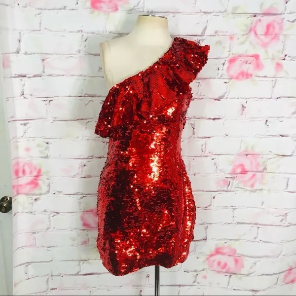 Leith red sequin mini cocktail party dress - Image 5
