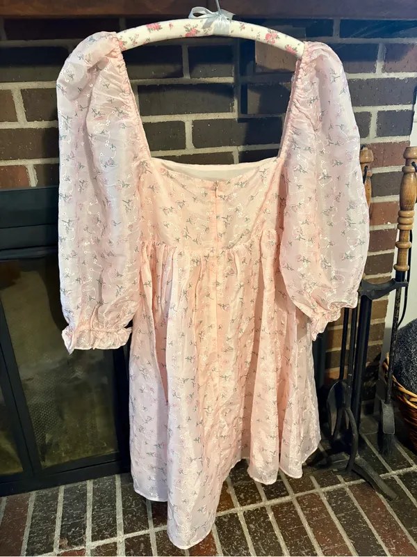 Altar'd State Pale Pink Floral Puff-Sleeve Mini Dress - Image 3