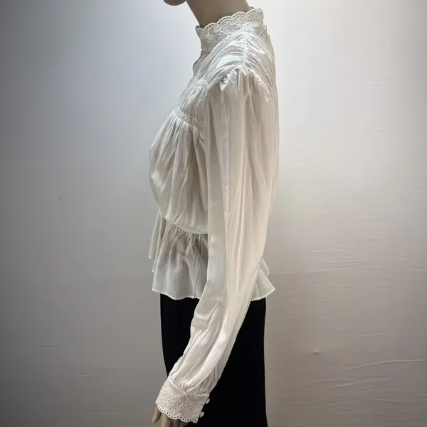 & Other Stories High Neck‎ Long Puff Sleeve Blouse Size 6 Soft White Victorian - Image 3