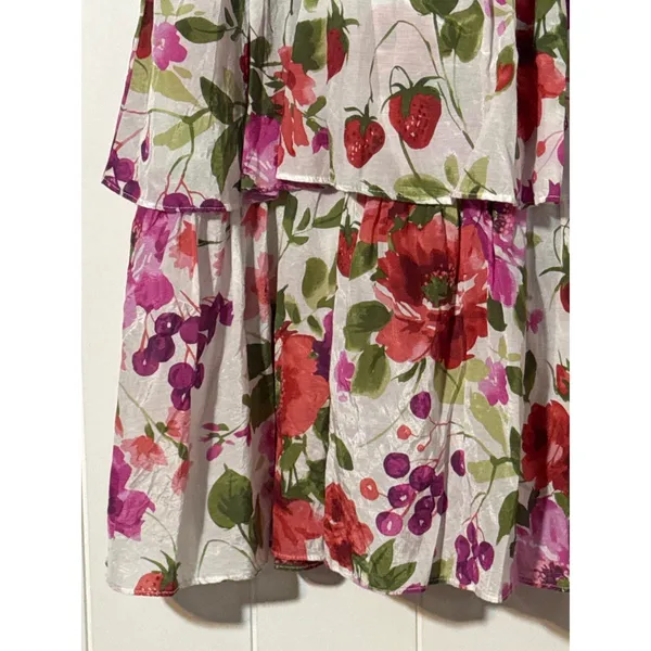 Abercrombie & Fitch Floral XS Tiered Maxi Skirt Women White Pink Red Ruffle - Image 3