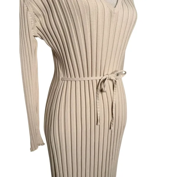 DISSH Beige Ribbed Knit Midi Dress Size L - Image 4