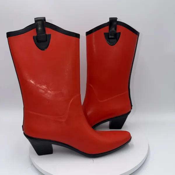 DAV Red Cowgirl Western Tall Rain Boots Women's Size 8 Waterproof - Image 4