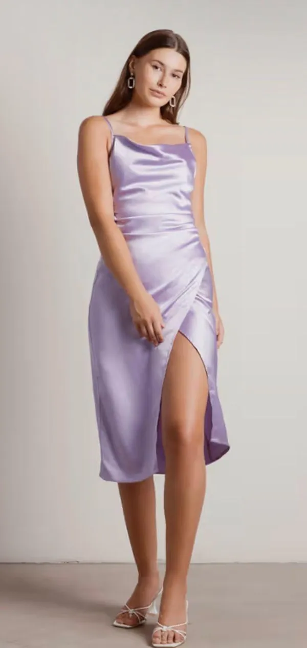 Tobi Maddy Lilac Purple Cowl Neck Satin Silk Slip Midi Dress - Image 3