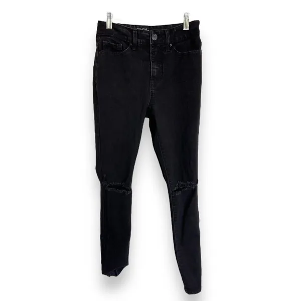 Time & Tru Womens Jeans Sz 6 Petite‎ Black Distressed High Rise Skinny Denim - Image 2