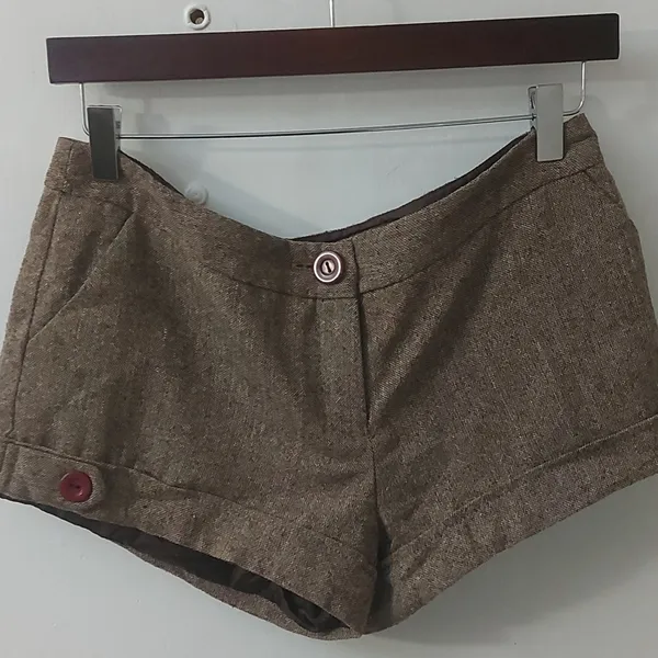 Vintage Brown Tweed Lined Shorts Dark Academia Heritage Preppy Y2K Fall Casual - Image 5