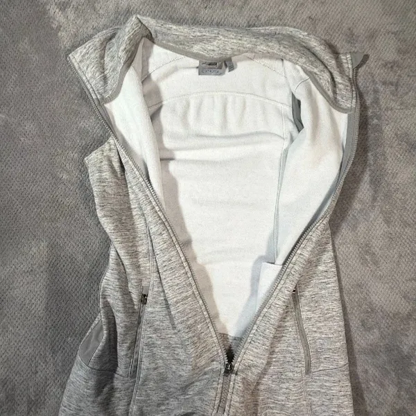 Athleta Stronger Spacedye Heathered Light Gray Sleeveless Full Zip Vest Small - Image 12