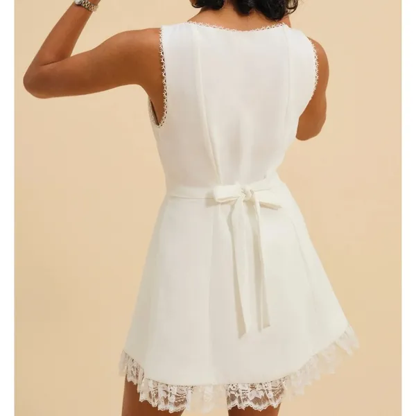 For Love & Lemons White Lace Trim Button Front Sleeveless Romper XL NWT - Image 2