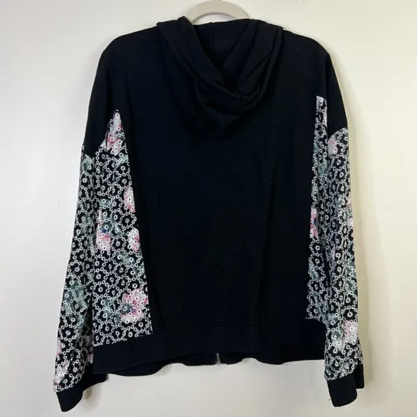 Entro Floral Embroidered Crochet Zip Up‎ Hoodie Hooded Sweatshirt 100% Cotton - Image 8