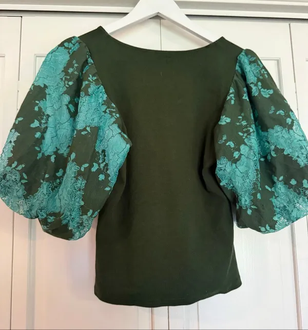 Anthropologie Dolan Left Coast green ribbed puff sleeve blouse S - Image 5