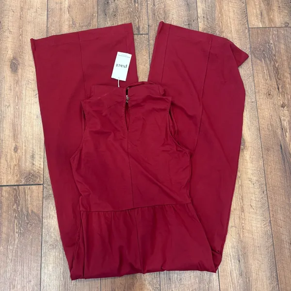 NWT Pact Organic Cotton Fit & Flare Cowl Mock Neck Jumpsuit Red Women's Sz Small - Image 4