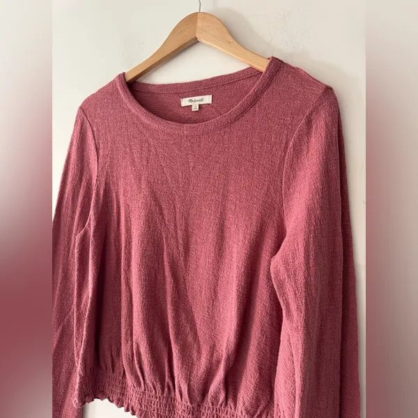Madewell Smocked Bell‎ Top Mauve Dusty Pink Long Sleeve L2497 - Image 3