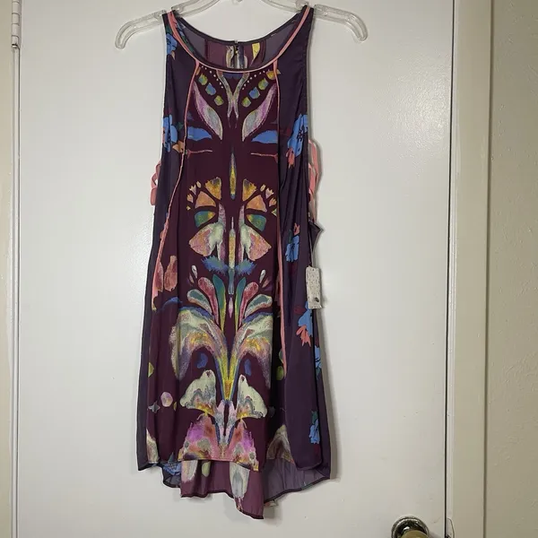 NEW! Free People Dream free wine floral swing tunic dress top size small - Image 2