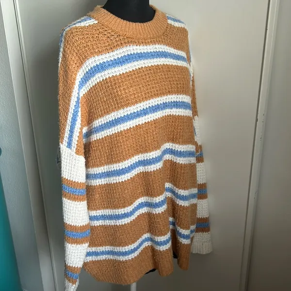 American Eagle Oversized Drop Shoulder Striped Fuzzy Cozy Knit Sweater - Image 2