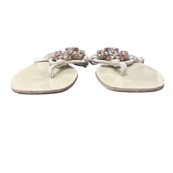Tory Burch crystal miller square toe calf leather embellished sandal Sz 7.5 - Image 2