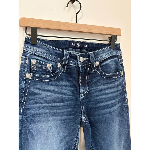 Miss Me Bootcut Jeans Size 25 Mid Rise Boot Western Denim Embellished Pocket Y2K - Image 2