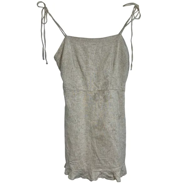 Abercrombie & Fitch Tan Beige Linen Blend Smocked Tie Strap Mini Dress Size S - Image 2