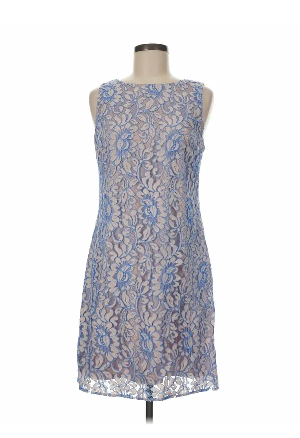 Eliza J Light Blue Floral Lace Sleeveless Shift Cocktail Dress Nude Lining Sz 6 - Image 2