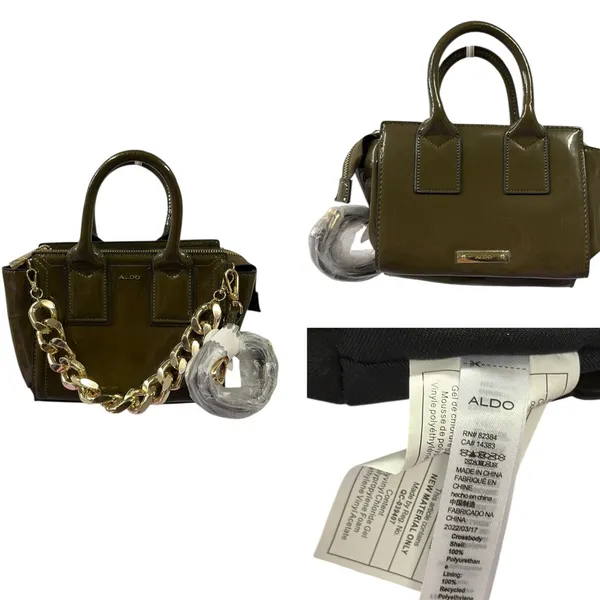 ALDO Fabyx satchel bag khaki green chunky gold chain Handbag Crossbody 8 x 6 in - Image 3