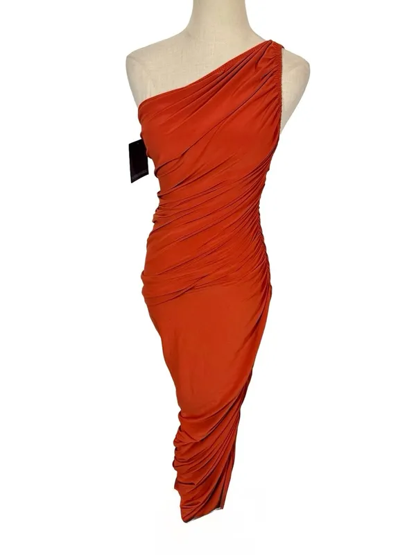 NEW NWT Norma Kamali Diana Gown One Shoulder Ruched Bodycon Maxi Dress Cinnamon - Image 6
