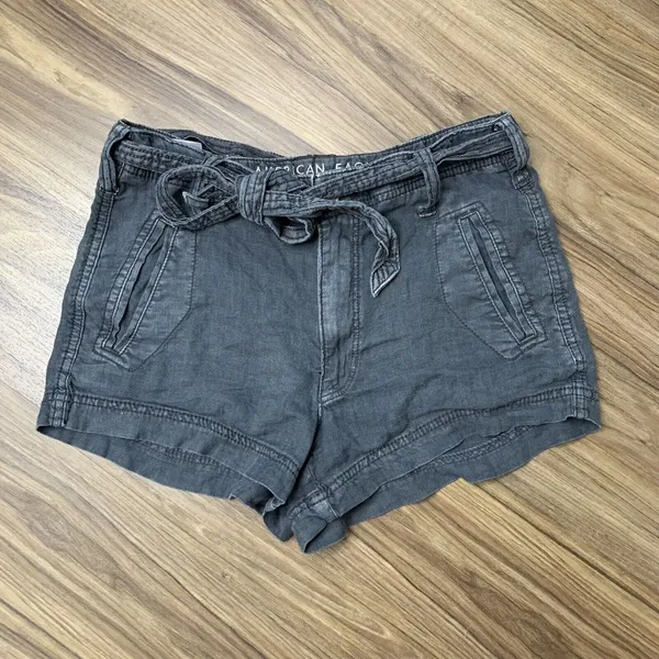 American Eagle Size 4 Shorts Linen Blend High Rise Tie Waist Gray Utility Boho - Image 3