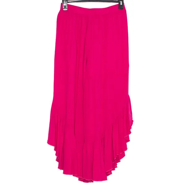 Hot Pink Ruffle Pants L Pull On Wide Leg High Rise Flowy Palazzo Crop Festival - Image 3
