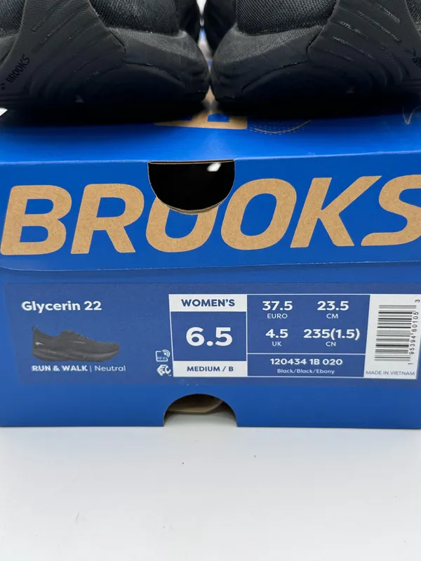 Brooks Glycerin 22 Womens Running Shoes Size 6.5 B Black Black Ebony With Box - Image 2