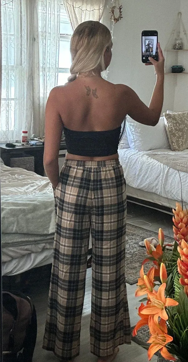 Plaid Brown And Black Drawstring Pants - Image 2