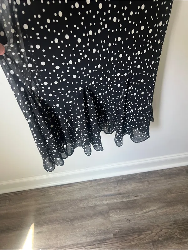 Chaps sleeveless midi dress black white polka dots gore hem size 12 ^ - Image 3