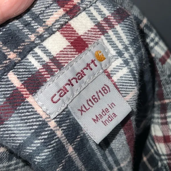 Carhartt Gray Red & White Mid Weight Flannel Button Front Long Sleeve Shirt XL - Image 12