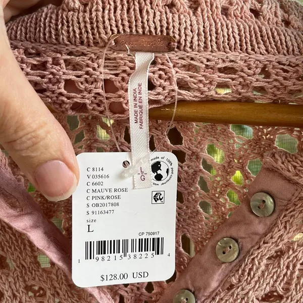 Free People Pointelle Pullover Sweater In Mauve Rose Size L. NEW - Image 12