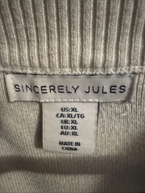 Sincerely Jules Beige and White Striped Half-Zip Sweater - Image 2