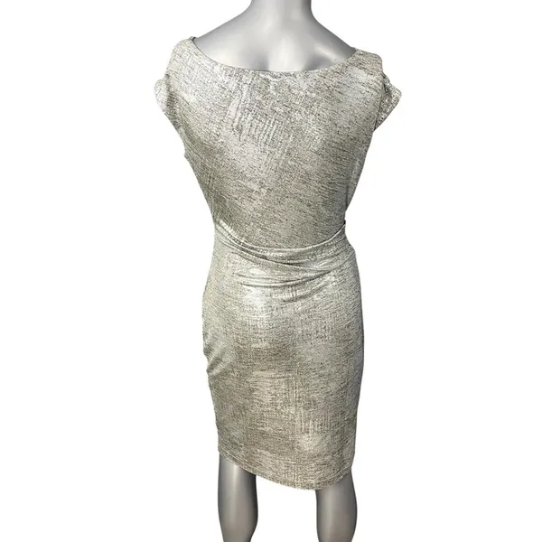 Vince Camuto Women's Silver Metallic Ruched Mini Dress 6 Sheath Cowl Neck - Image 2