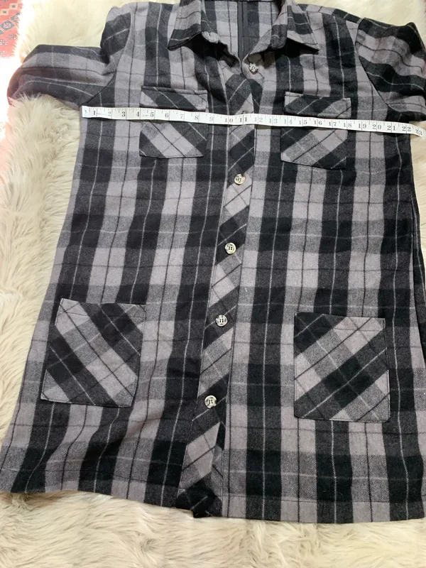 POL long-sleeve gray and black flannel button-up shirt/dress Medium - Image 7