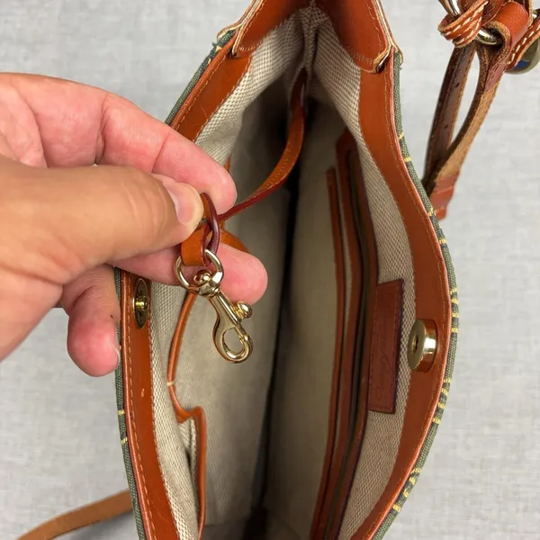 Dooney & Bourke Crossbody Bag Womens Small Green Canvas Leather Monogram - Image 11