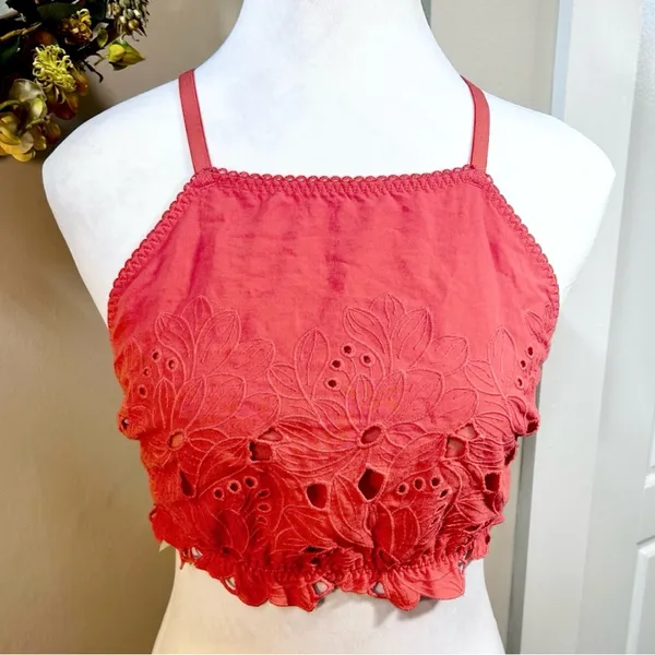 NWT Intimately Free People June T-Strap Back Eyelet Bralette Coral Sz M 💛 - Image 9