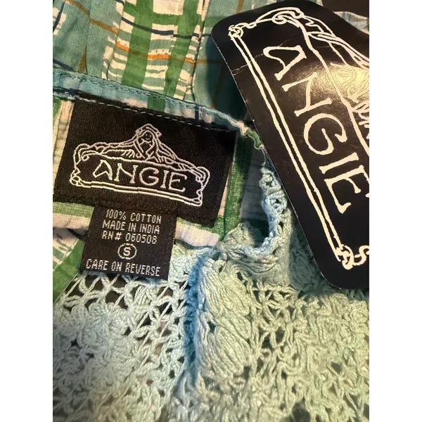 Angie Green Floral Crochet cottage boho y2k whimsi Cotton Dress Small‎ NWT blue - Image 6