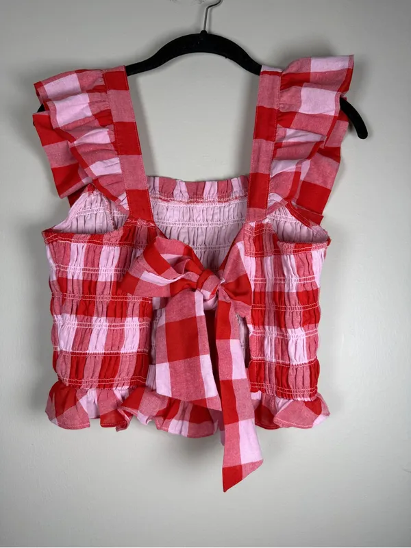 English Factory Gingham Smocked Ruffle Crop Top sz M - Image 8