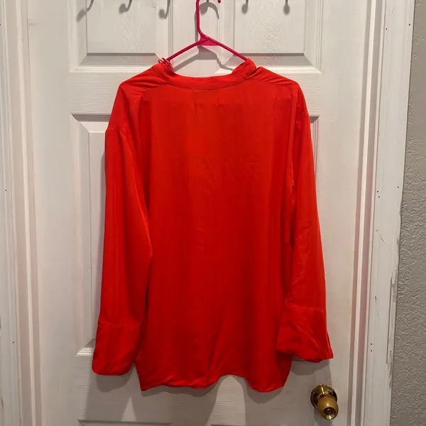 NWT Zara Orange‎ Long Sleeve V Neck Blouse Top Womens Large V Neck Lyocell Blend - Image 6